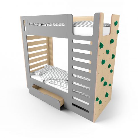 Bunk bed with climbing wall CuRocks gray