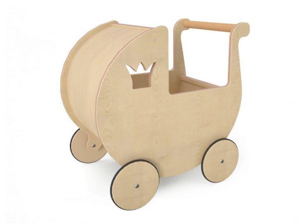 Baby stroller for dolls natural wood